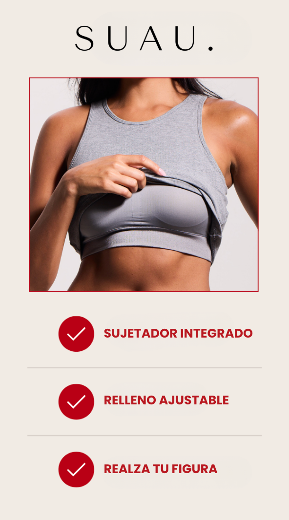 suau — Sujeción y cobertura integradas, sin efecto uni-boob, ajuste personalizable.