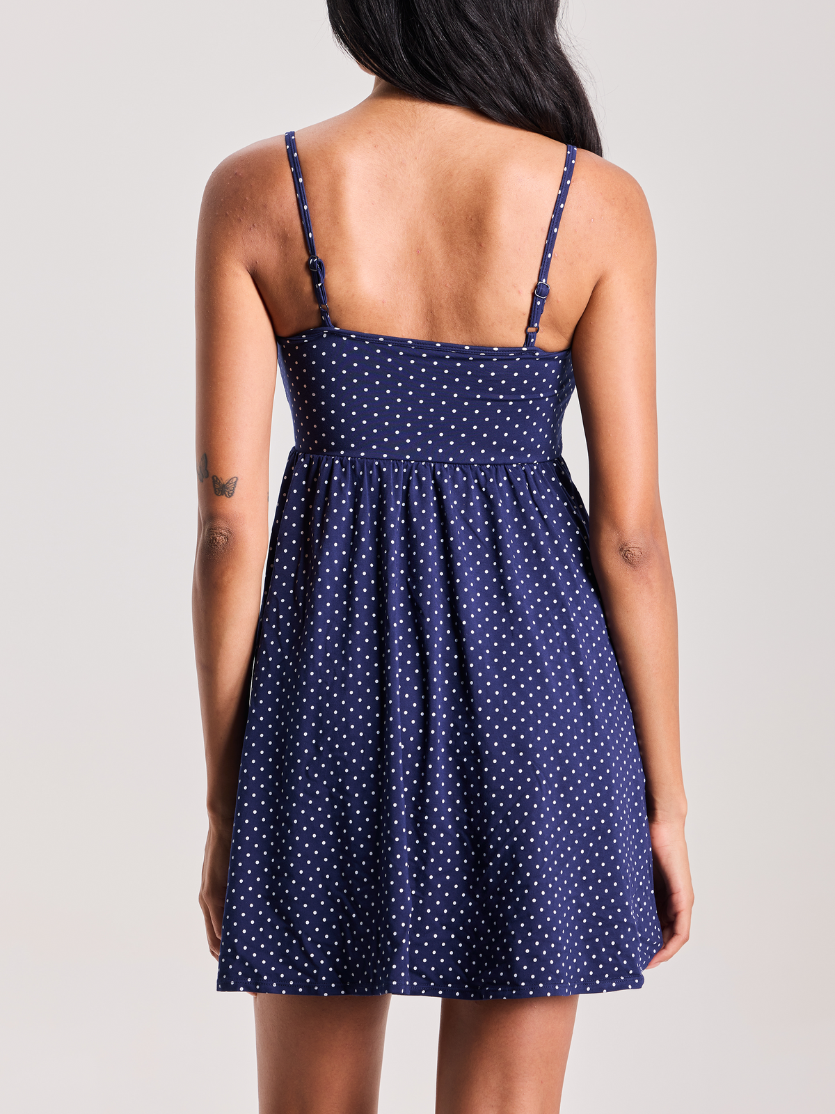 --Navy and White Polka Dot