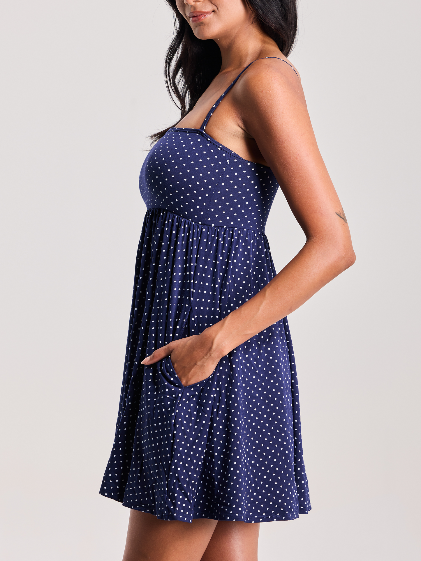 --Navy and White Polka Dot