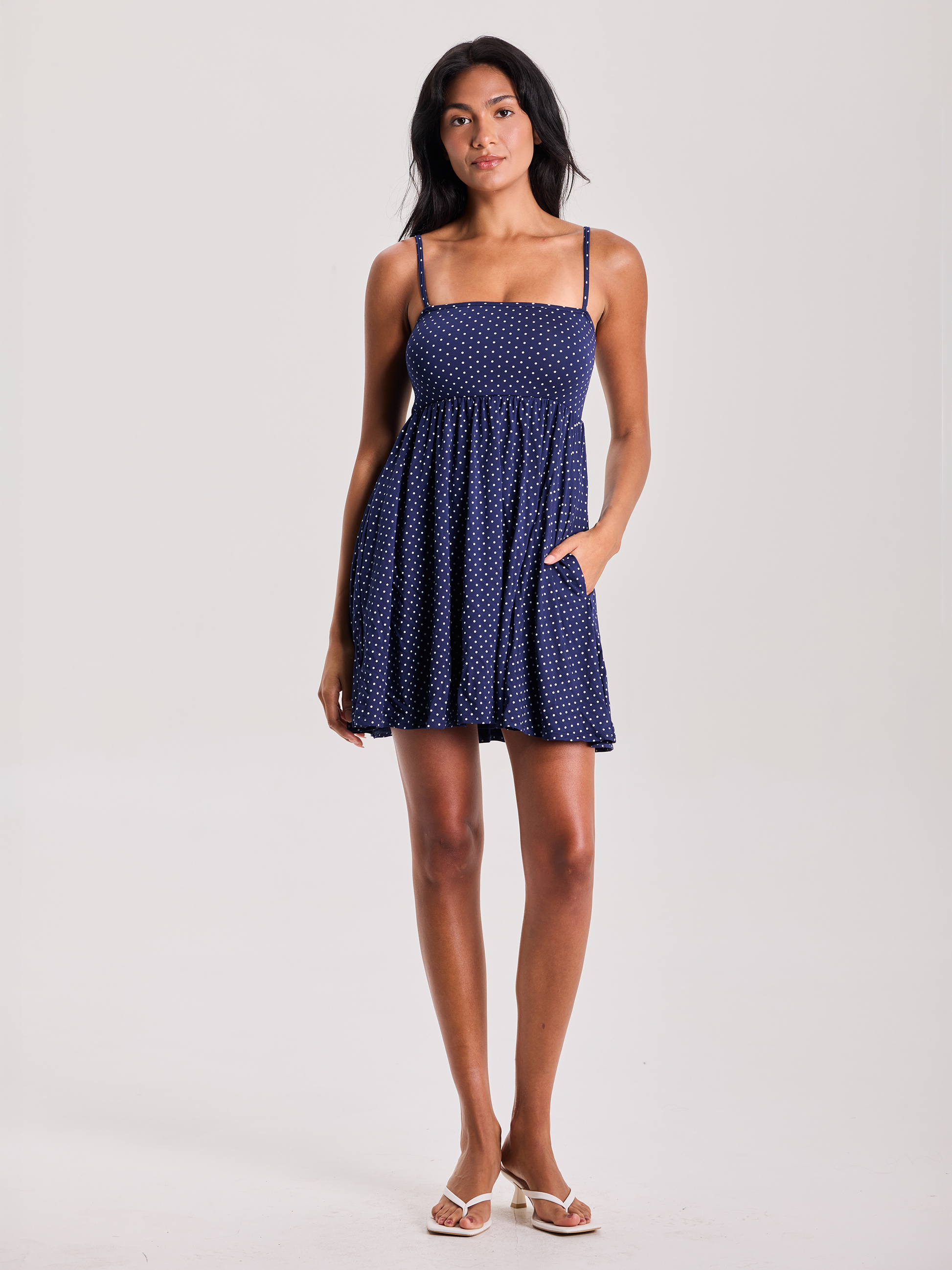 --Navy and White Polka Dot