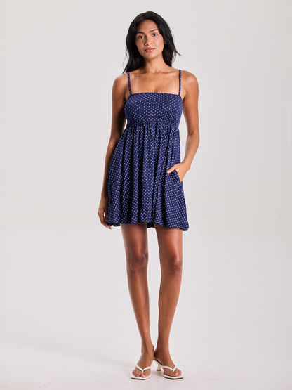 --Navy and White Polka Dot