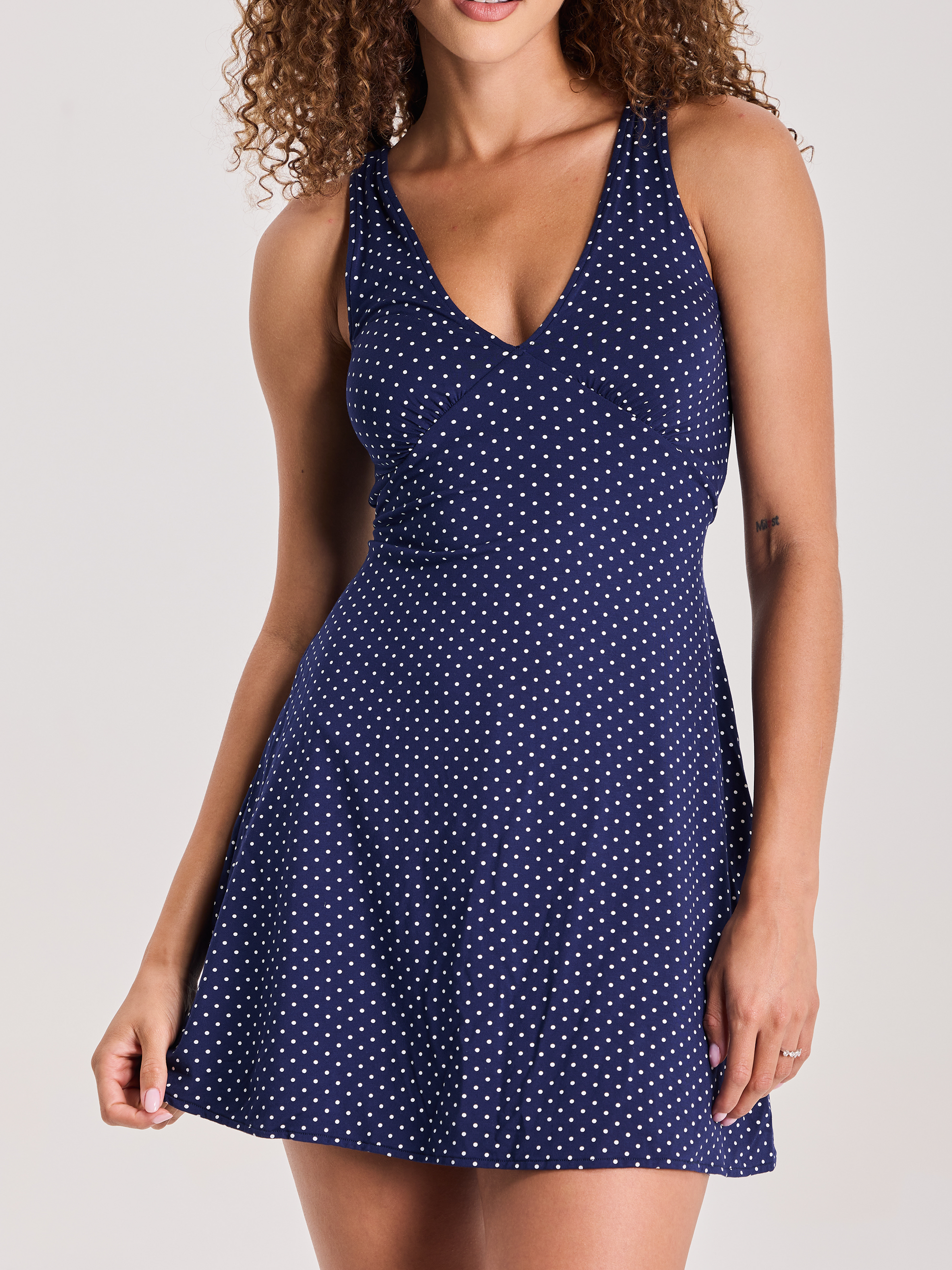 --Navy and White Polka Dot