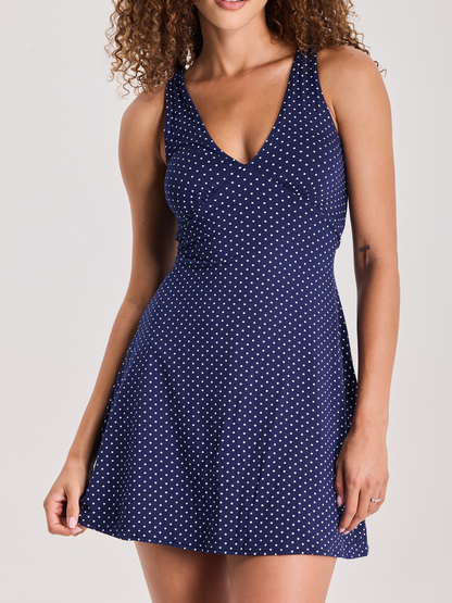 --Navy and White Polka Dot